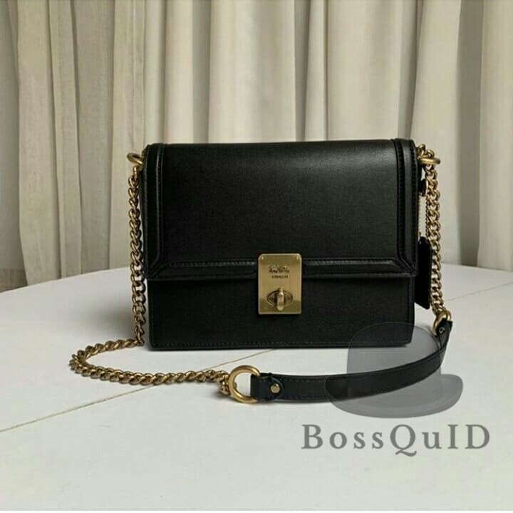 Coach Hutton Refined Calf Leather Shoulder Bag Black