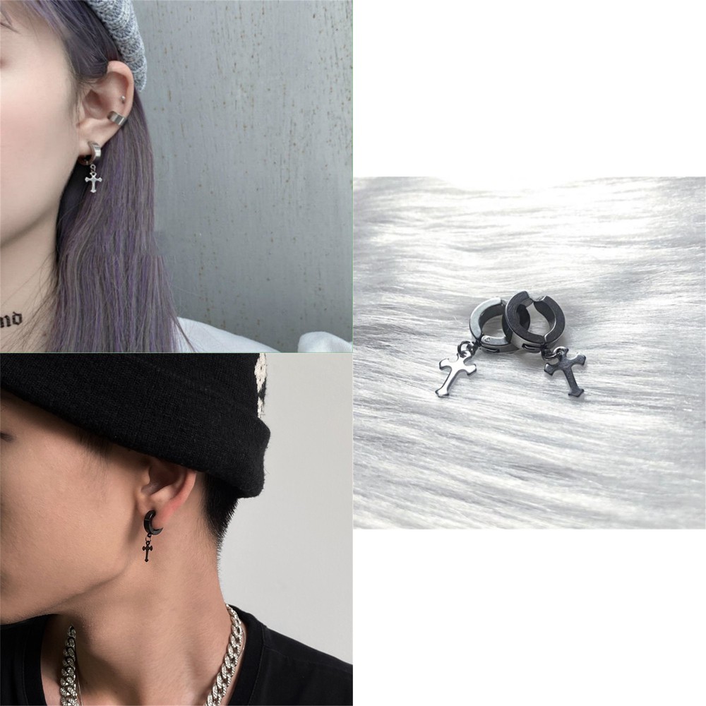 【COD Tangding】1PC Hip Hop Earrings Simple Versatile Cool Couple Cross Shape Fashion Earstuds