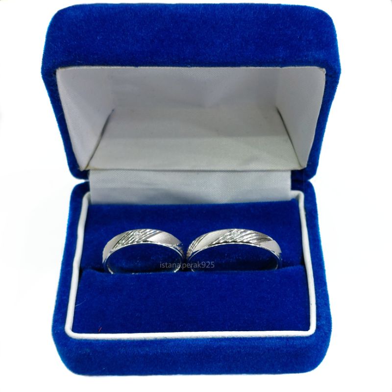 Cincin Couple Pria dan Wanita Perak Asli Silver 925 Lapis Emas Putih Model Dop Putih - Perhiasan Cin