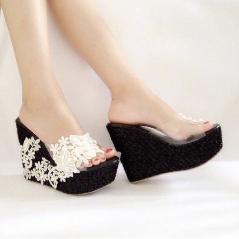 Sandal Pesta Wanita Wedges Selop Kebaya Import Mylo Ms5A67 YI449 Wedges Wanita Sw028 Hitam - Hitam,