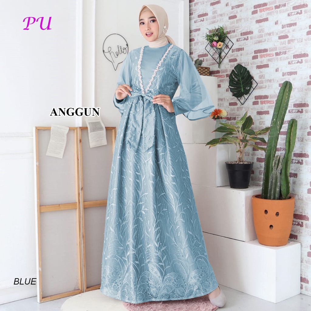 Anggun Gamis pesta mewah brukat tile muslimah bridemaids baju kondangan gaun pesta wisuda gaun walimatul