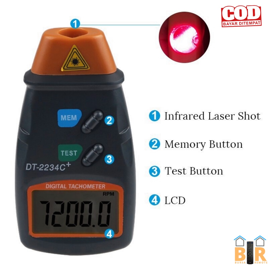 Tachometer LCD Digital Laser Photo RPM Meter Alat Pengukur Kecepatan Putaran Ukur DT-2234C+