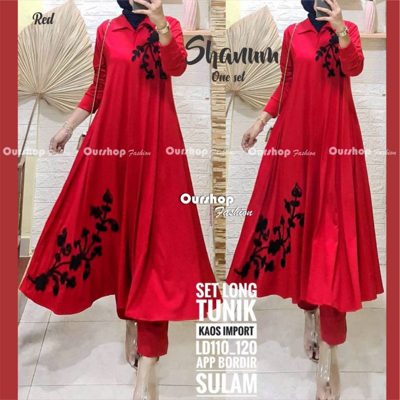 (COD) Shanum One Set Long Tunik kaos Import Buat Cewek Tampil Cantik by Ourshop