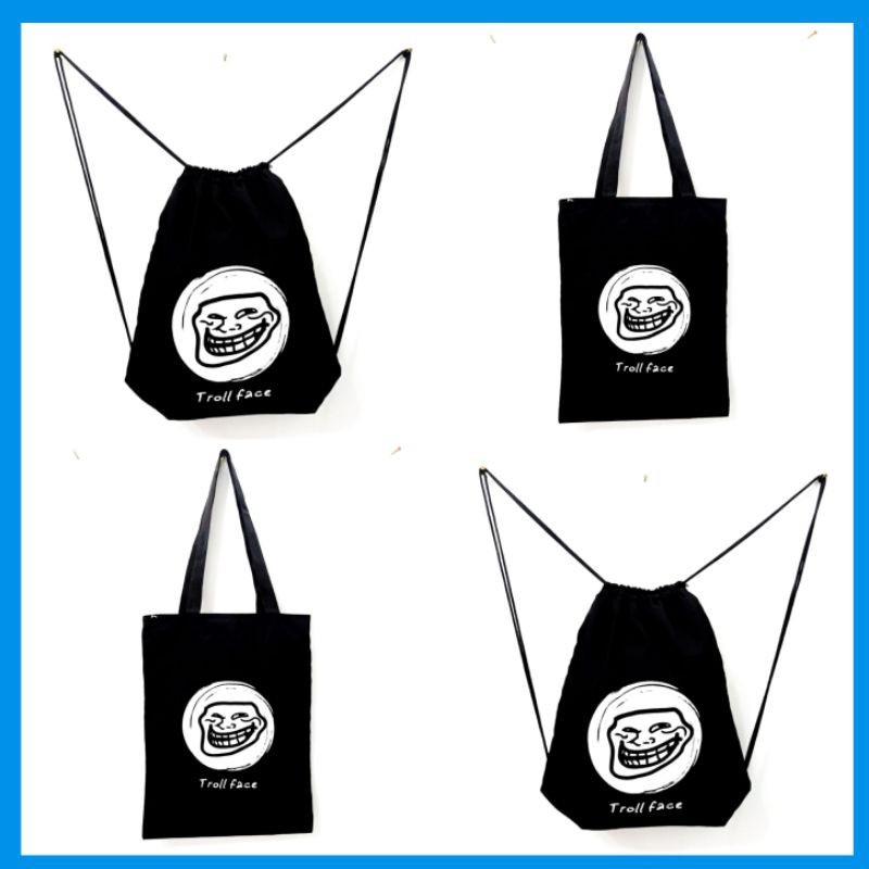 Totebag &amp; string bag tas ransel serut sablon motif TROLL FACE bahan drill