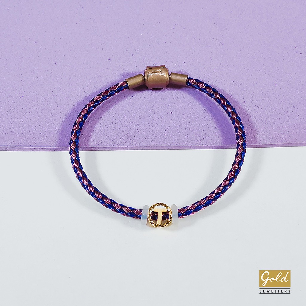 Gelang tali emas kuning 700 16k charm inisial alphabet huruf T blt