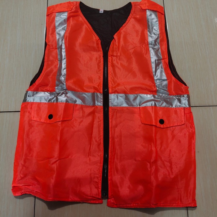 Rompi Safety Proyek Busa/Dacron warna orange 2 kantong