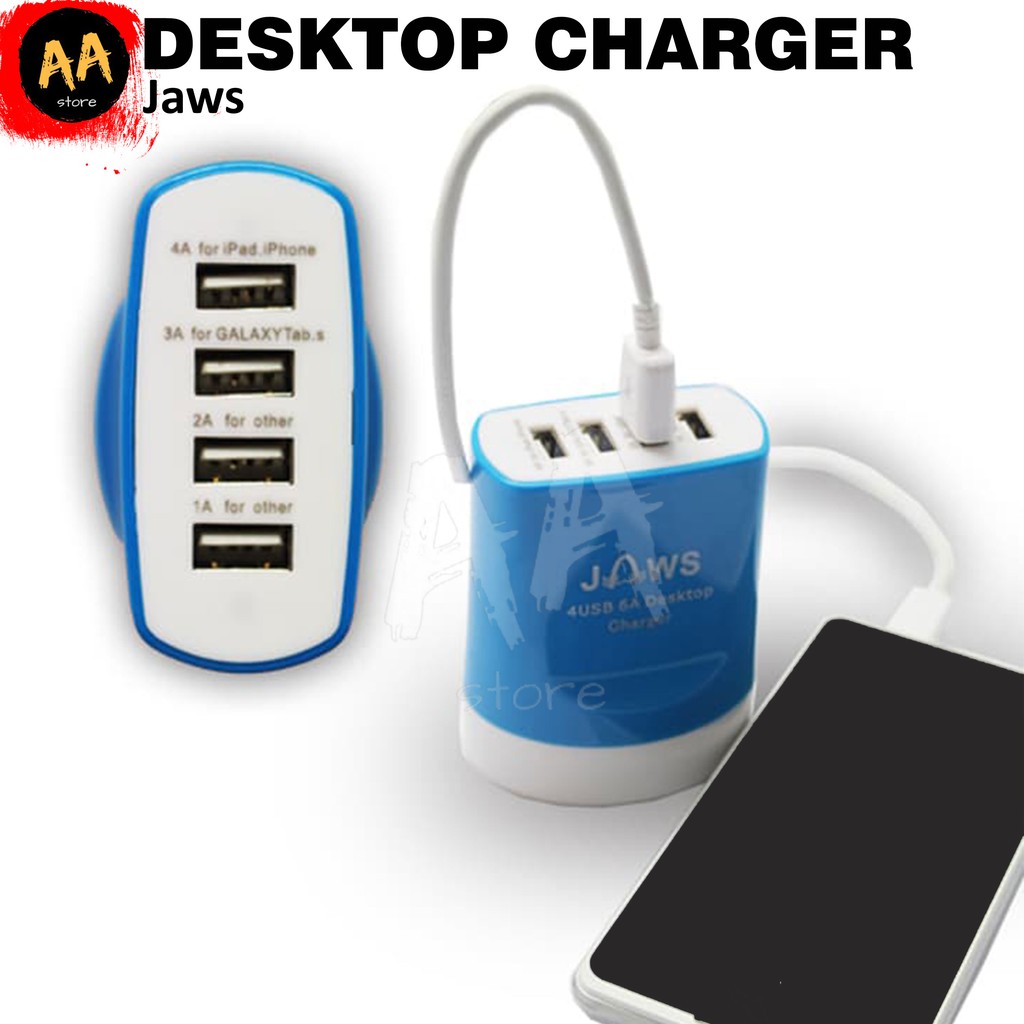 Desktop/Multi Quick Fast Charger/Casan/Pengisi Daya Jaws 4 USB 6.0A