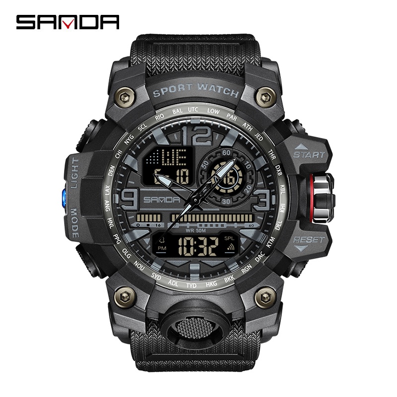 SANDA 3133 Jam Tangan Pria Digital Analog Tali Rubber Chronograph Anti Air WATCHKITE WKOS