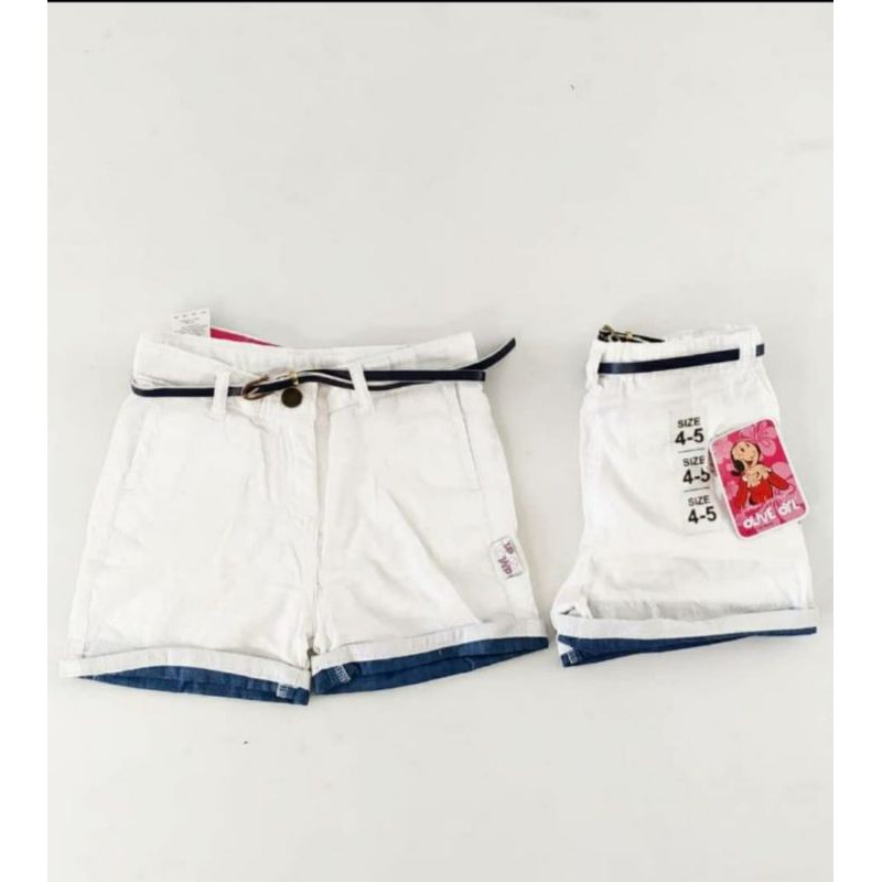 Olive Oyl Celana Pendek Putih plus Tali Pinggang Anak Perempuan