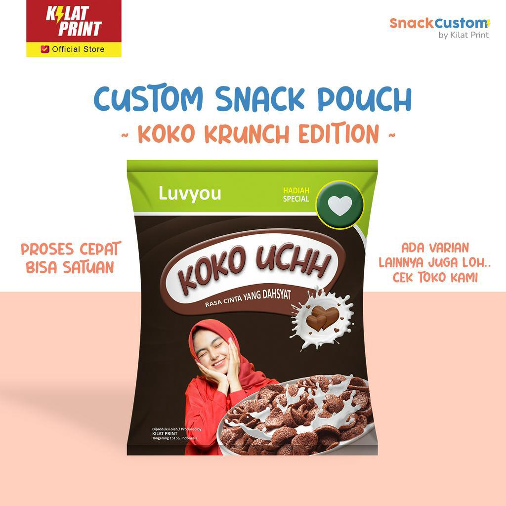 Snack Custom Foto Teks Bungkus Pouch Jumbo Ala Koko Krunch Edition