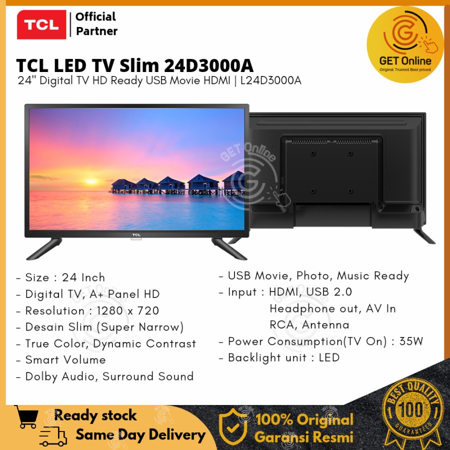Led Tv Tcl 24 inch Digital l24d300a Tv Tcl 24inch Digital BY GOJEK