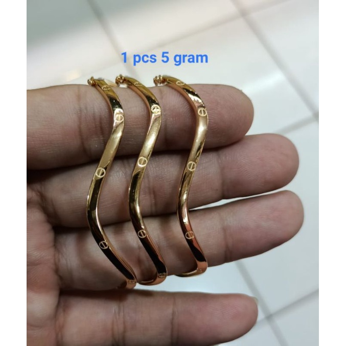 Gelang pipa Gelombang, Perak 925, Sepuh Emas Rosegold