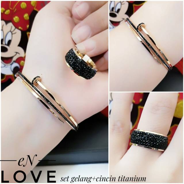 Set Titanium Gelang dan Cincin Mata Hitam/Merah