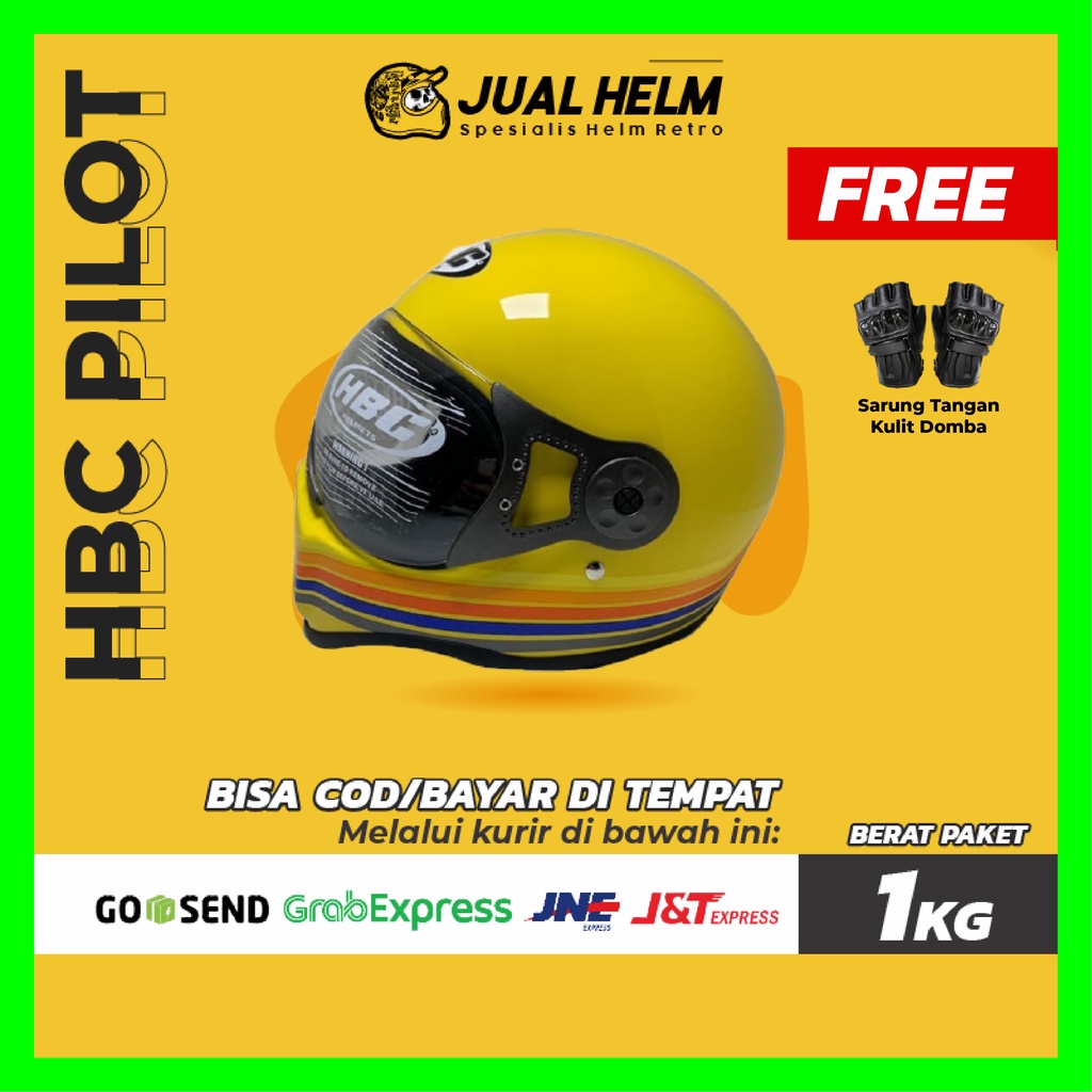 HELM CAKIL HBC PILOT VISOR STRIP YELLOW ( Fullface / Retro / Klasik / Vespa )