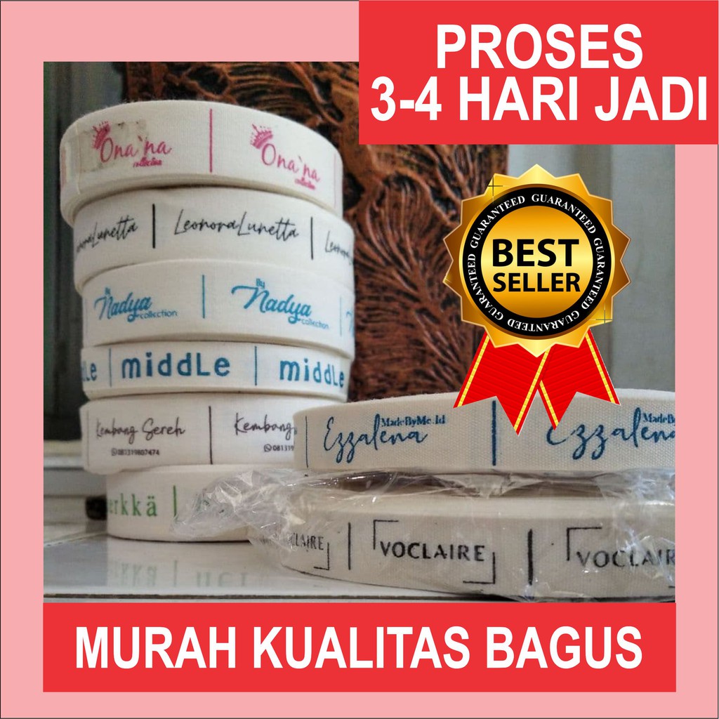 

MURAH !! Label Katun Label Polos Sablon Hijab Label Clothing Custom logo 1 Roll - 10 mtr