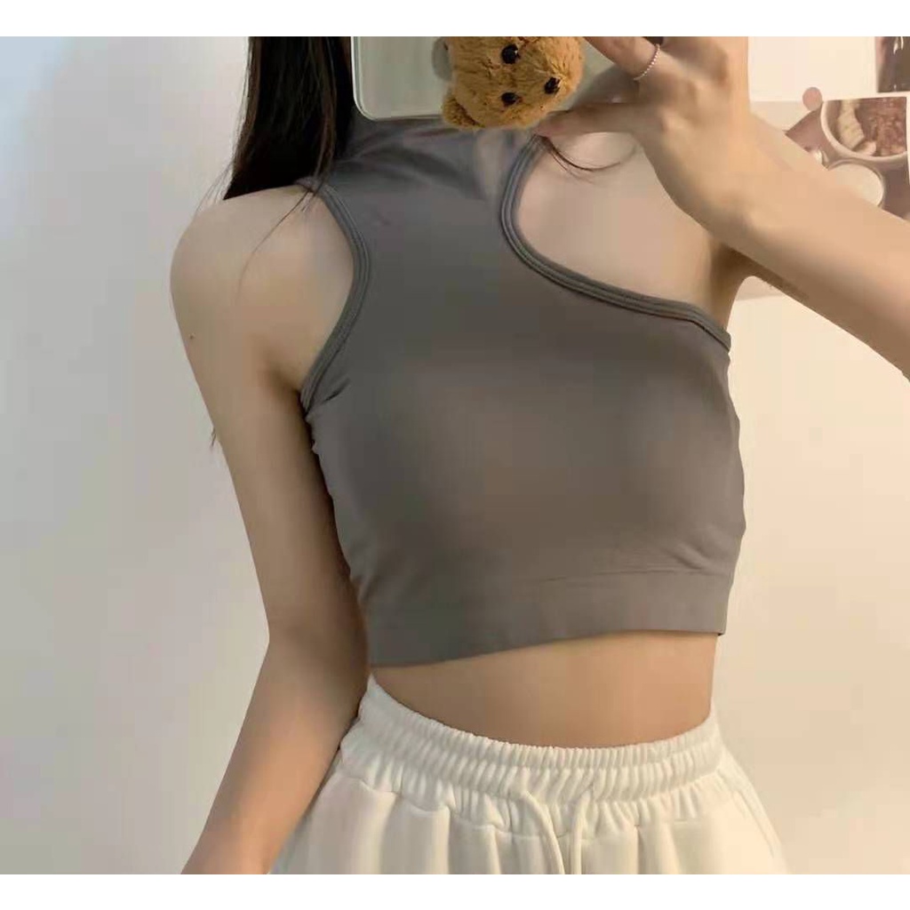 LDS Bra 854 Bra Sport Wanita Tanpa Kawat Tanktop Crop Halter Neck Atasan Crop Top Bra Dalaman Tank Top Korea Cut Side Import