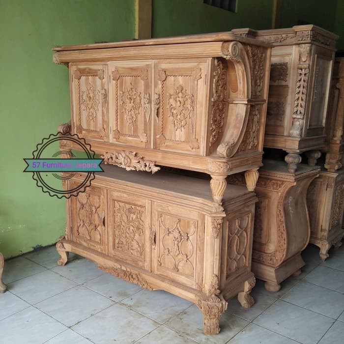 Buvet jati ukir Jepara - Meja panjang untuk Tv lemari pendek hias