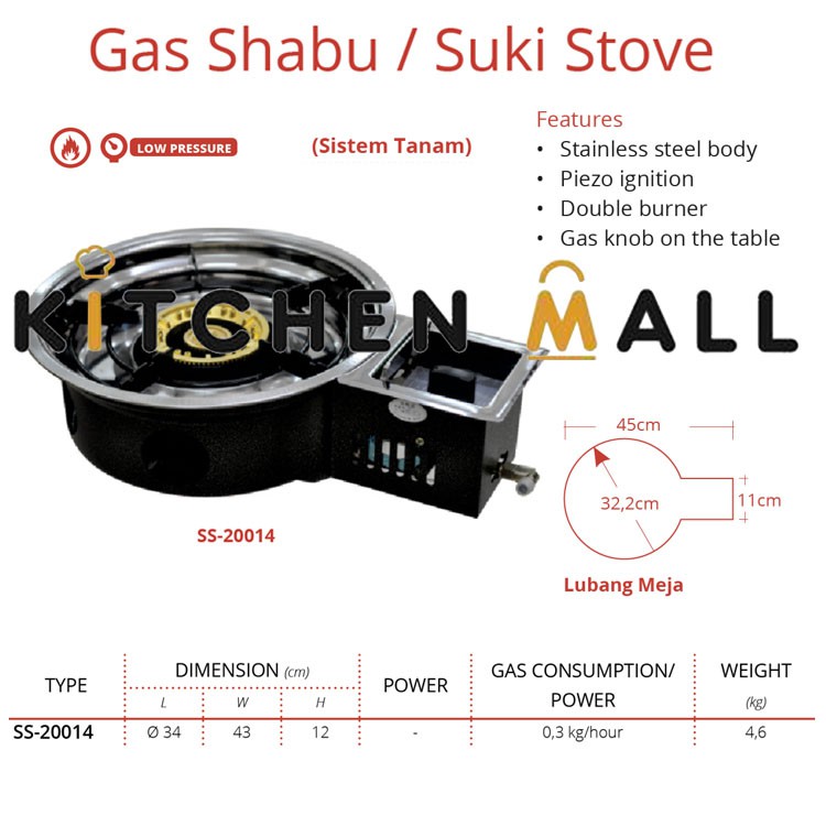 SS-20014 Kompor Gas Tanam untuk Masak Shabu / Suki Stove Getra
