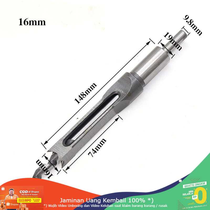 (BISA COD) RVOSTR JUSTINLAU Mata Bor Putar Pahat Mortising Bobok Kayu HSS 16mm - FKDB16