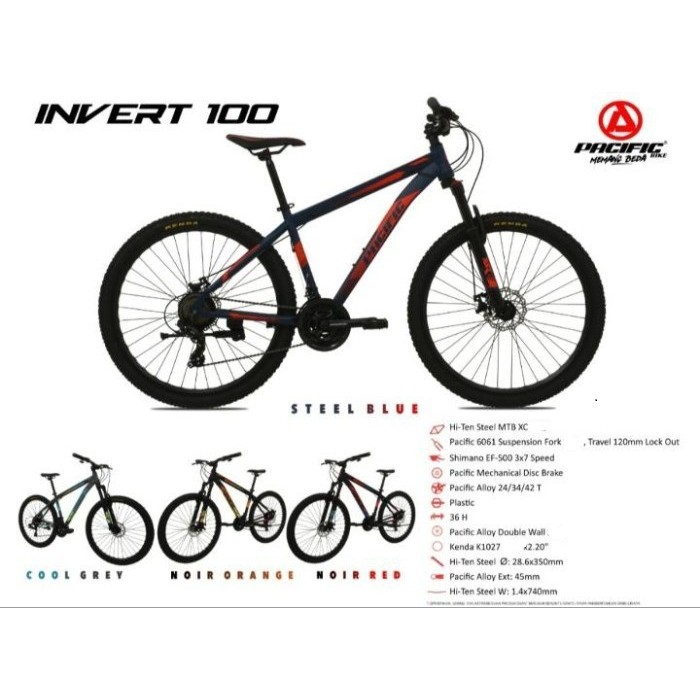 Sepeda Gunung MTB 26" Pacific Invert 100 - 3x7 Sp Hi-Ten Steel