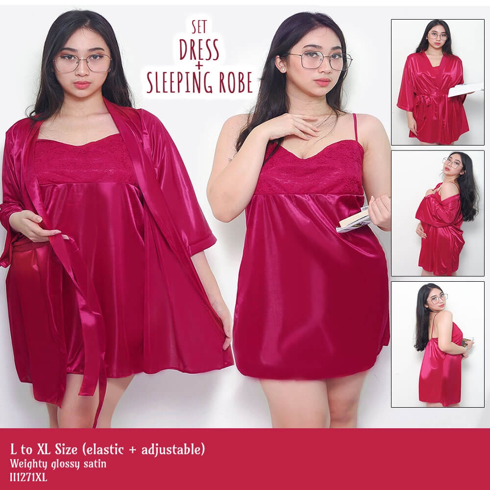 FOLVA kimono set baju tidur satin 1271MSET_XL maroon big size jumbo