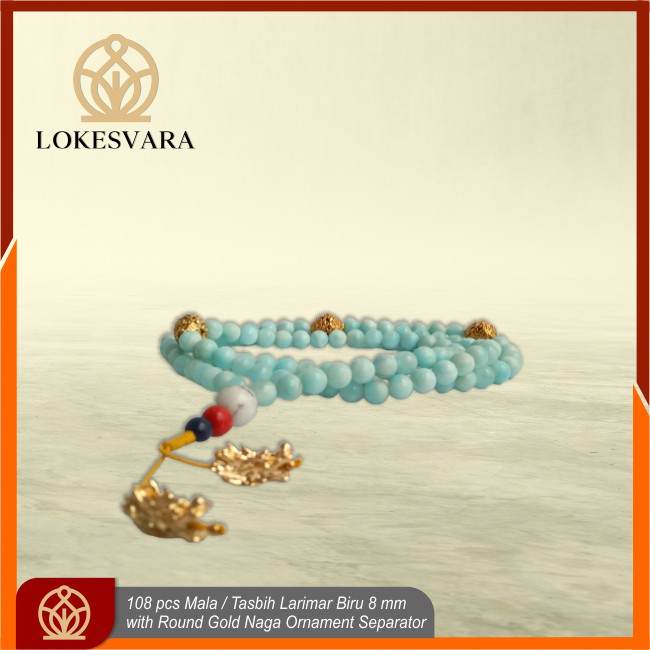 Mala Tasbih Buddha Batu Kristal Larimar Biru With White Crystal