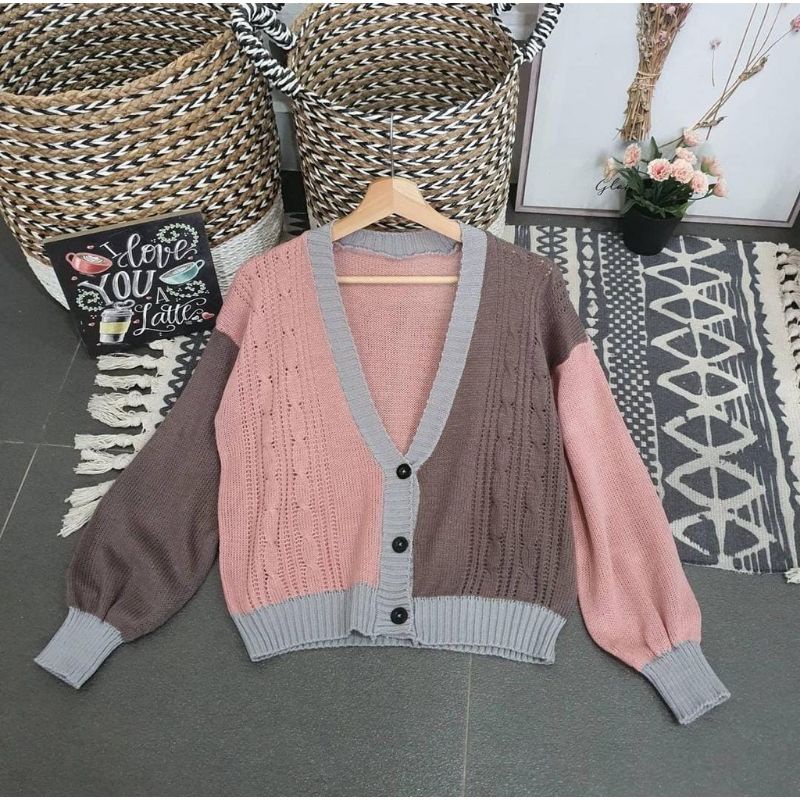 Pearl cable outer cardigan rajut fashion wanita remaja