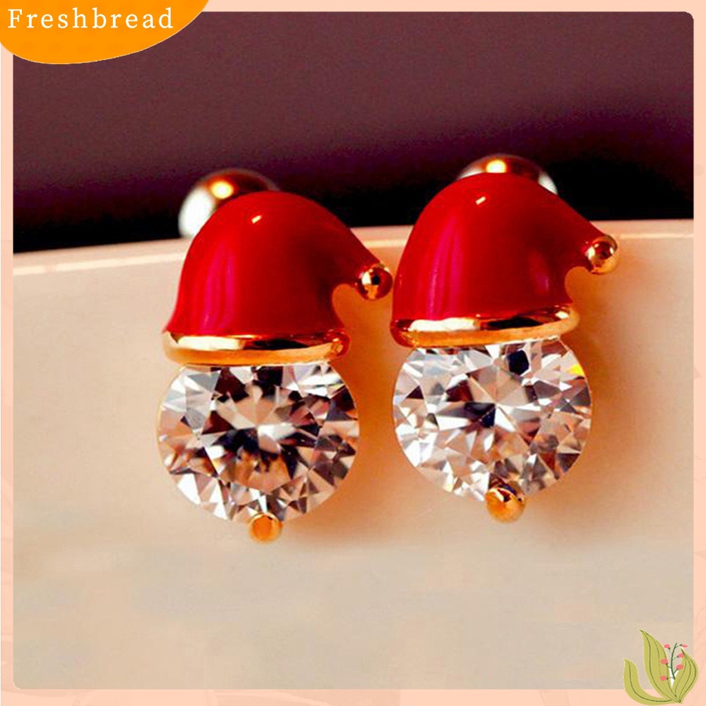 Terlaris Earrings Christmas Hat Design Exquisite Alloy Rhinestones Inlaid Ear Studs for Women