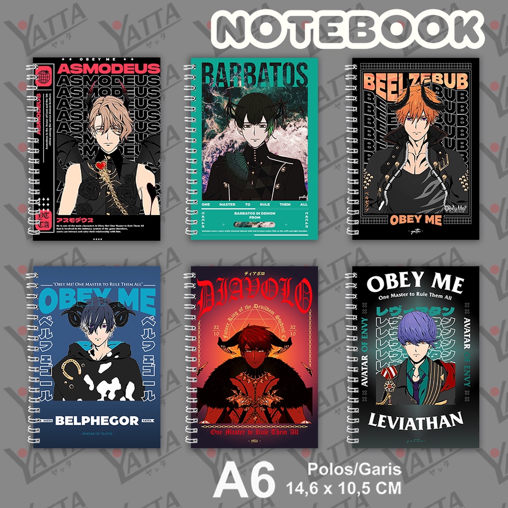 

Notebook Anime Obey Me! Ukuran A6 SERI 1 14,6 x 10,5 cm YOTAKUSHOP
