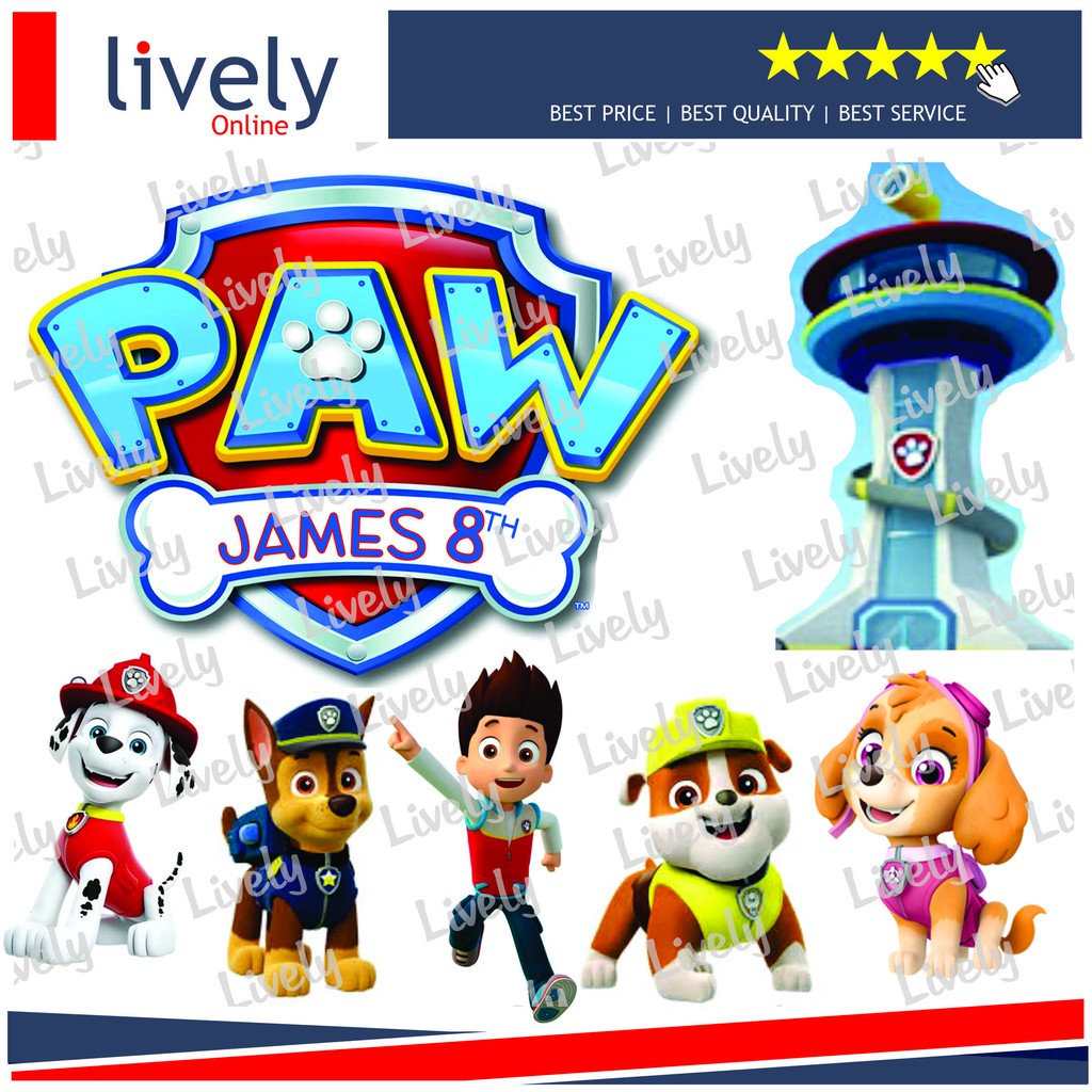 CAKE TOPPER KARAKTER HIASAN KUE HBD HAPPY BIRTHDAY CUSTOM NAMA  PAW PATROL 01 set