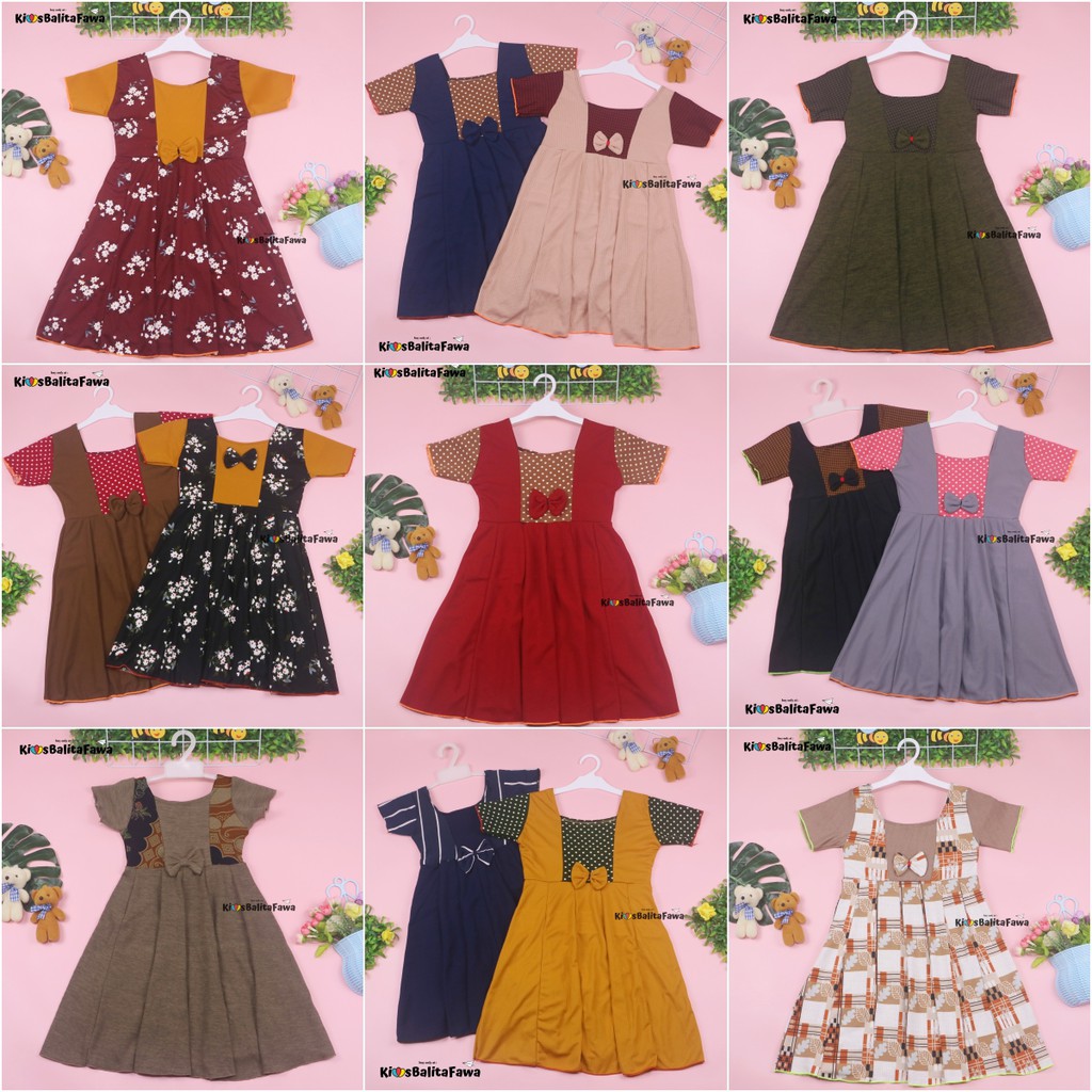 Dress Nadine uk 6-8 Tahun / Dress Anak Perempuan Gaun Polos Flower Lengan Dres Baju Import