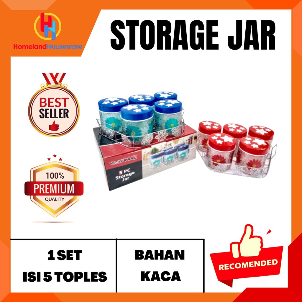 (SIAP KIRIM) HC STORAGE JAR SET 5PCS / TOPLES JAJAN / TOPLES KACA / SET TOPLES / TOPLES LEBARAN