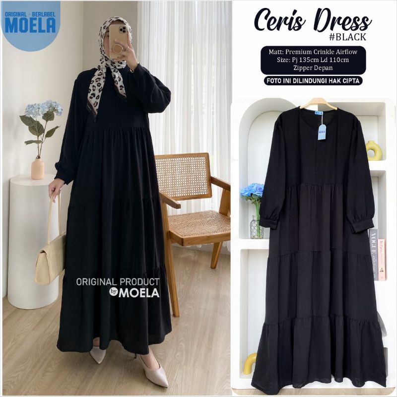 Ceris Simsi Dress Gamis Polos Jumbo Allsize Busui Premium Catton Crinkle Original Ori Moela Berlabel-Ceris black