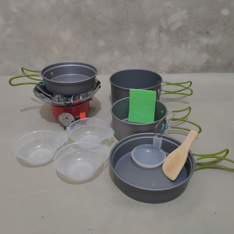 Paket Alat Masak Camping DS301 + Kompor Mawar Windproof