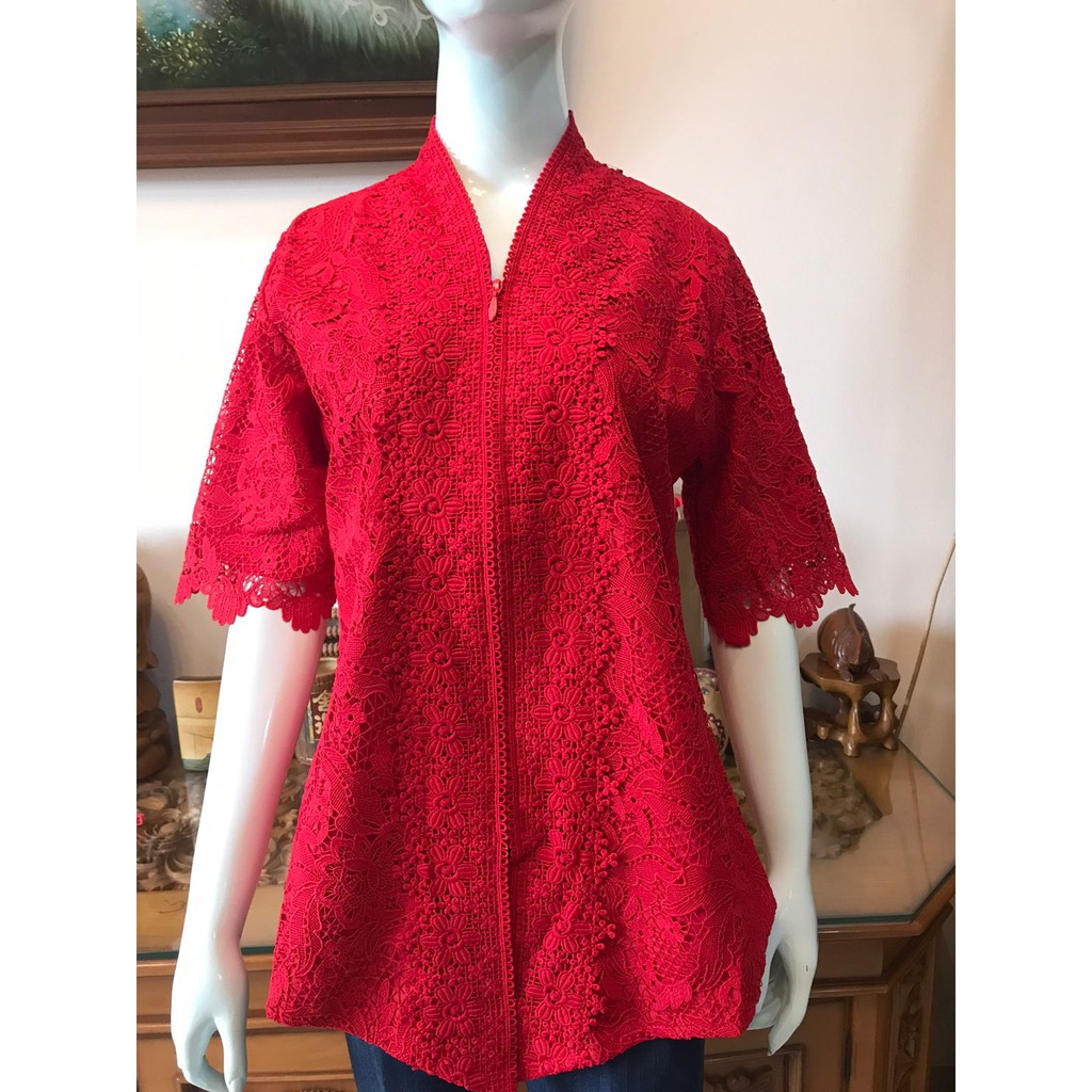 3059 kebaya alexuez full brukat merah tgn pdk / kebaya encim premium