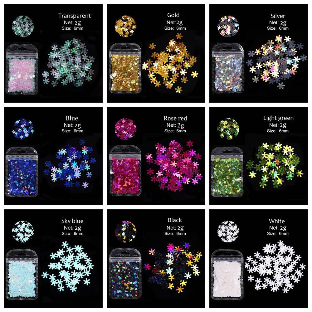 Solighter 1tas Nail Sequin Hiasan Paku Glitter Xmas Snowflakes Warna Campur Hologram