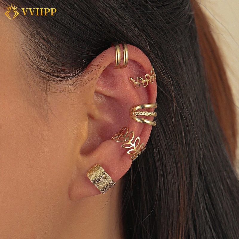 Fashion Personalized Multilayer Ear Clip Earrings Set Gold Hollow Leaves Earring for Women Accessories Jewelry Gift