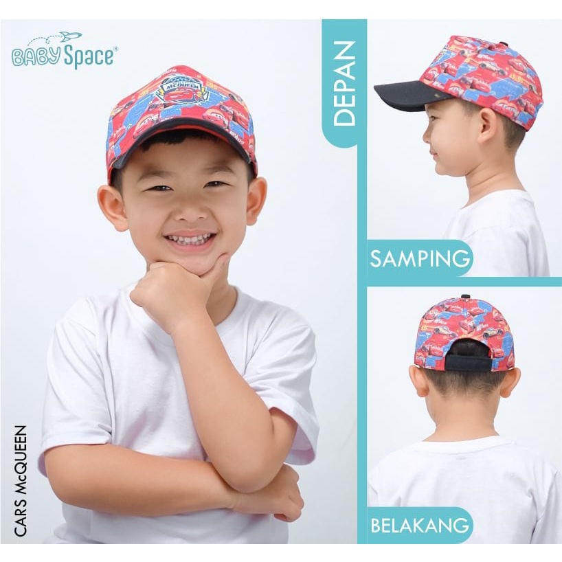 TOPI ANAK SUPERHERO BABY SPACE FULLPRINT DAN SPACEKIDS LOGO BORDIR SIZE 2-6 TAHUN-BABY SPACE MC QUEEN