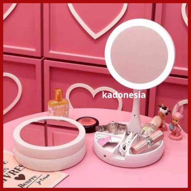 Clara Mirror / Cermin Unik Lampu LED &amp; Zoom / Kaca Lipat Portable