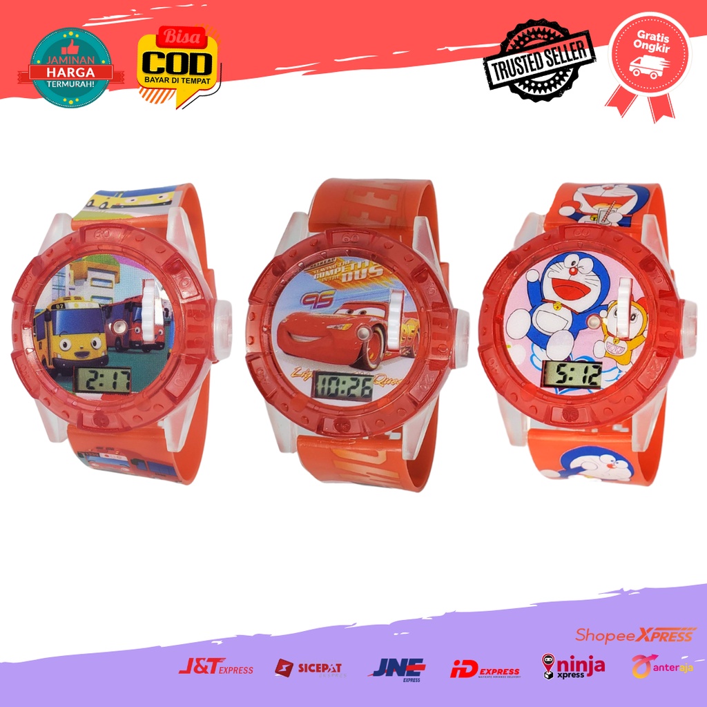 [COD] Jam Tangan Anak Laser Karakter Thomas Pokemon Superman Doraemon Cars Cowok Laki Lampu Proyektor Melodi Seri 6