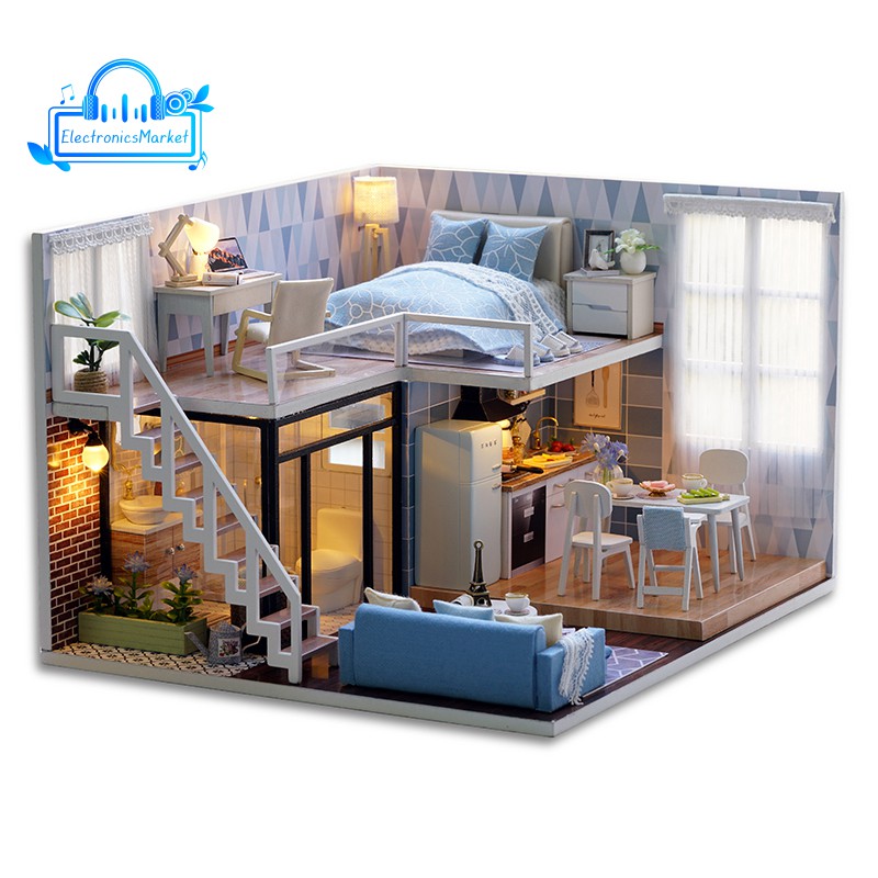 3D Wooden Miniature Dollhouse Furniture Kids DIY Doll House Model Princess Room
