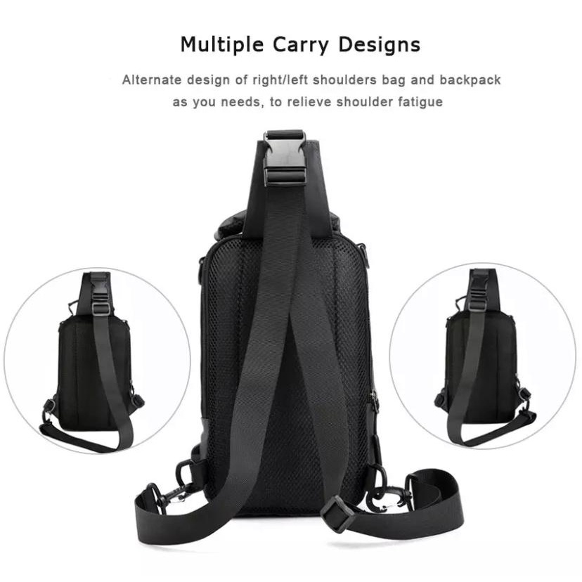 Airliner 1013 - Tas 3in1 Ransel Selempang Pria Slingbag 2 USB Import Ransel Dada Waterproof Trendy