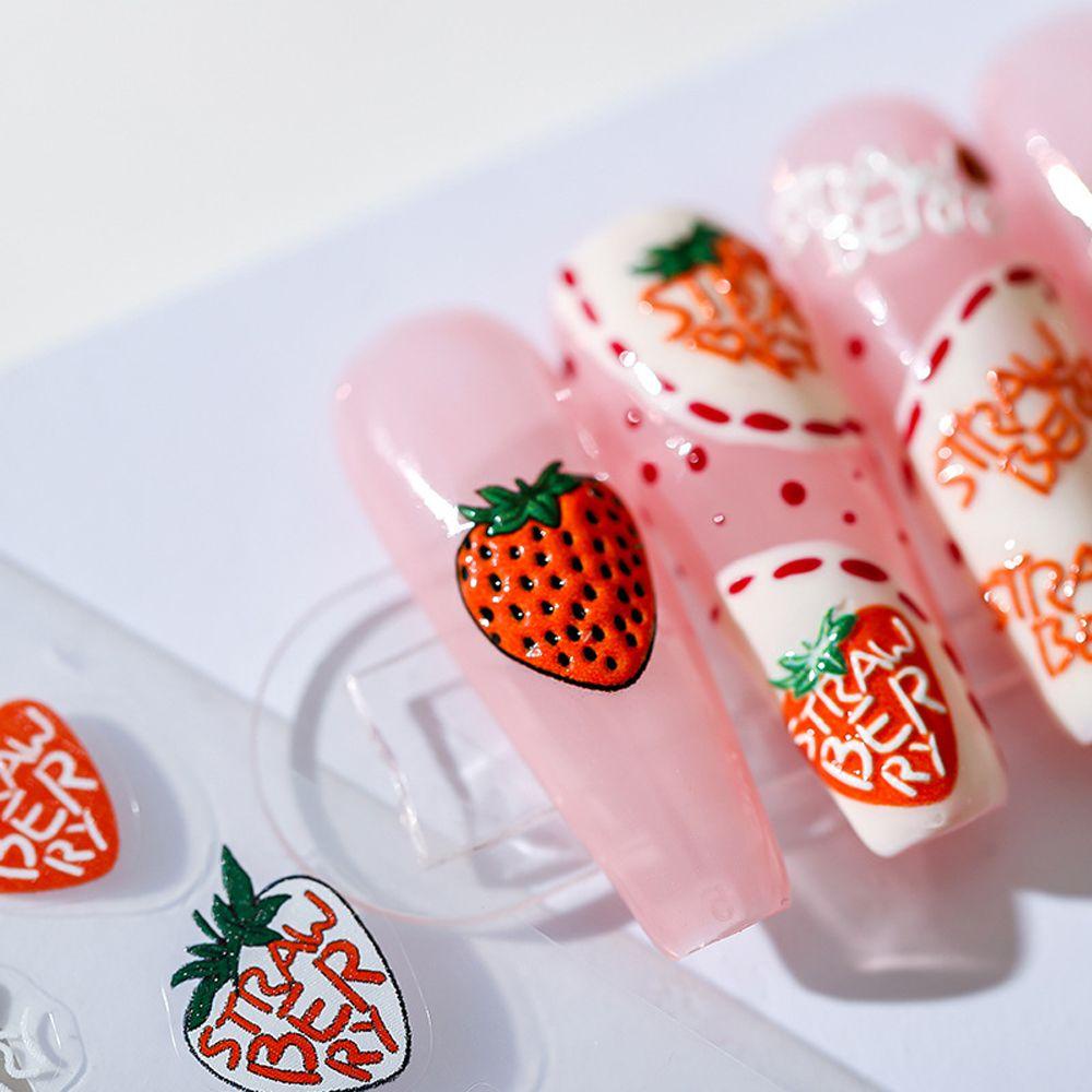 Mxbeauty Kartun Stiker Kuku Wanita Beruang Strawberry Rainbow Bunga Perekat Diri Nail Art Dekorasi