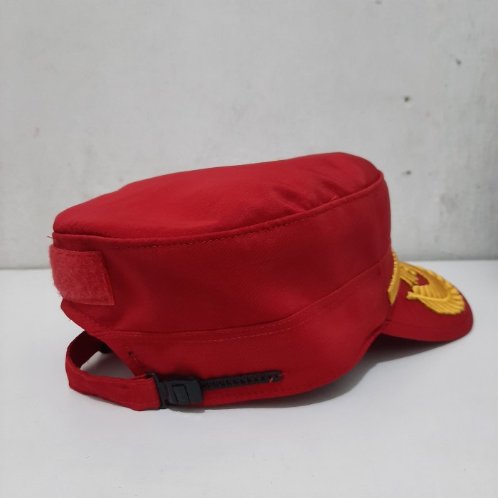 Topi Komando Pamen Polri Instruktur Merah Bordir Logo Tribrata Twist Halus Premium