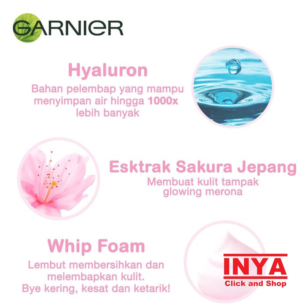 GARNIER SAKURA WHITE PINKISH GLOW WHIP FOAM 100ml - Sabun Muka