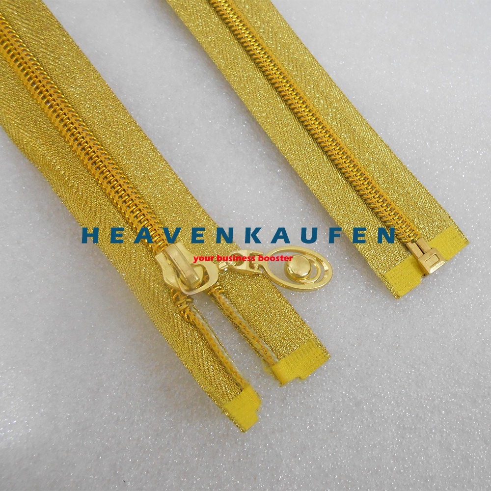 Resleting Zipper Busana Wanita 100 cm / 1 Meter Blink Blink Kerlap Kerlip Type Gigi Coil Warna Gold Emas Open - End