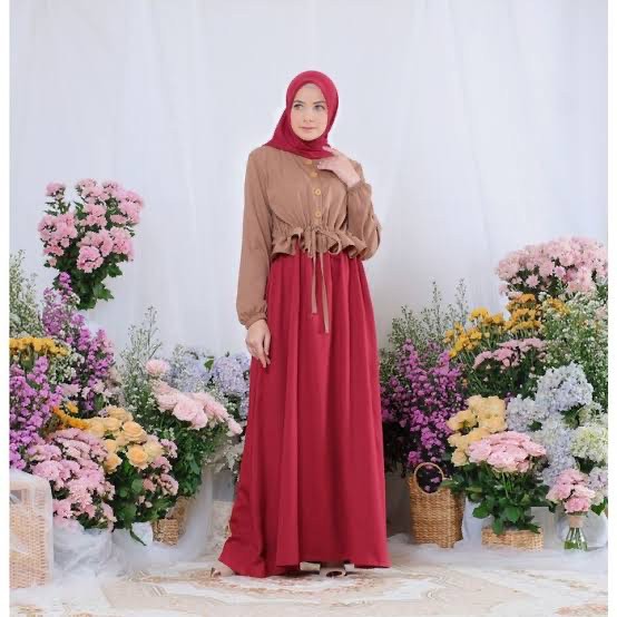 (DBY) GAMIS ANJANI TWO TONE DAILY BUSUI WANITA DRESS MOSCREPE PREMIUM