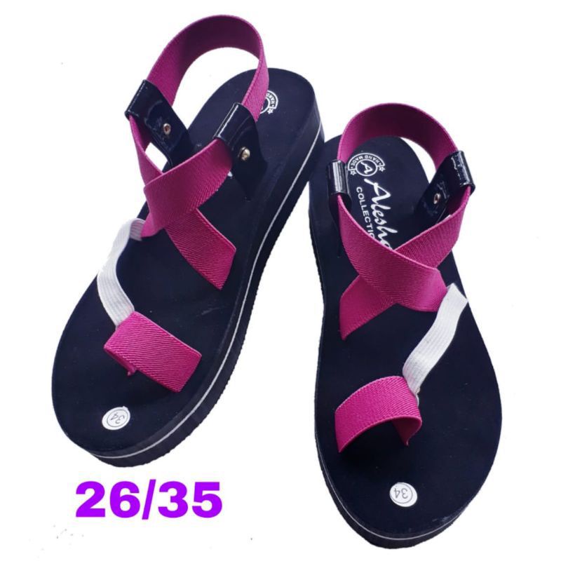 Sandal Anak Wedges Tali Karet jempol Lis Putih