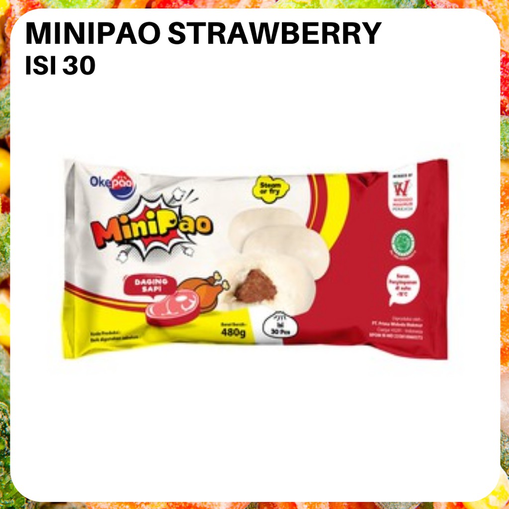 

(Khusus AREA SUMBAR) Minipao Strawberry isi 30pcs Okepau Kukus/Goreng Frozenfood Padang