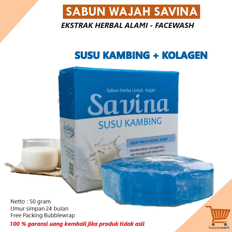 Savina Sabun Wajah Susu Kambing Plus Kolagen Pemutih Muka Kulit Herbal Tazakka 50 gr Facial Wash Original